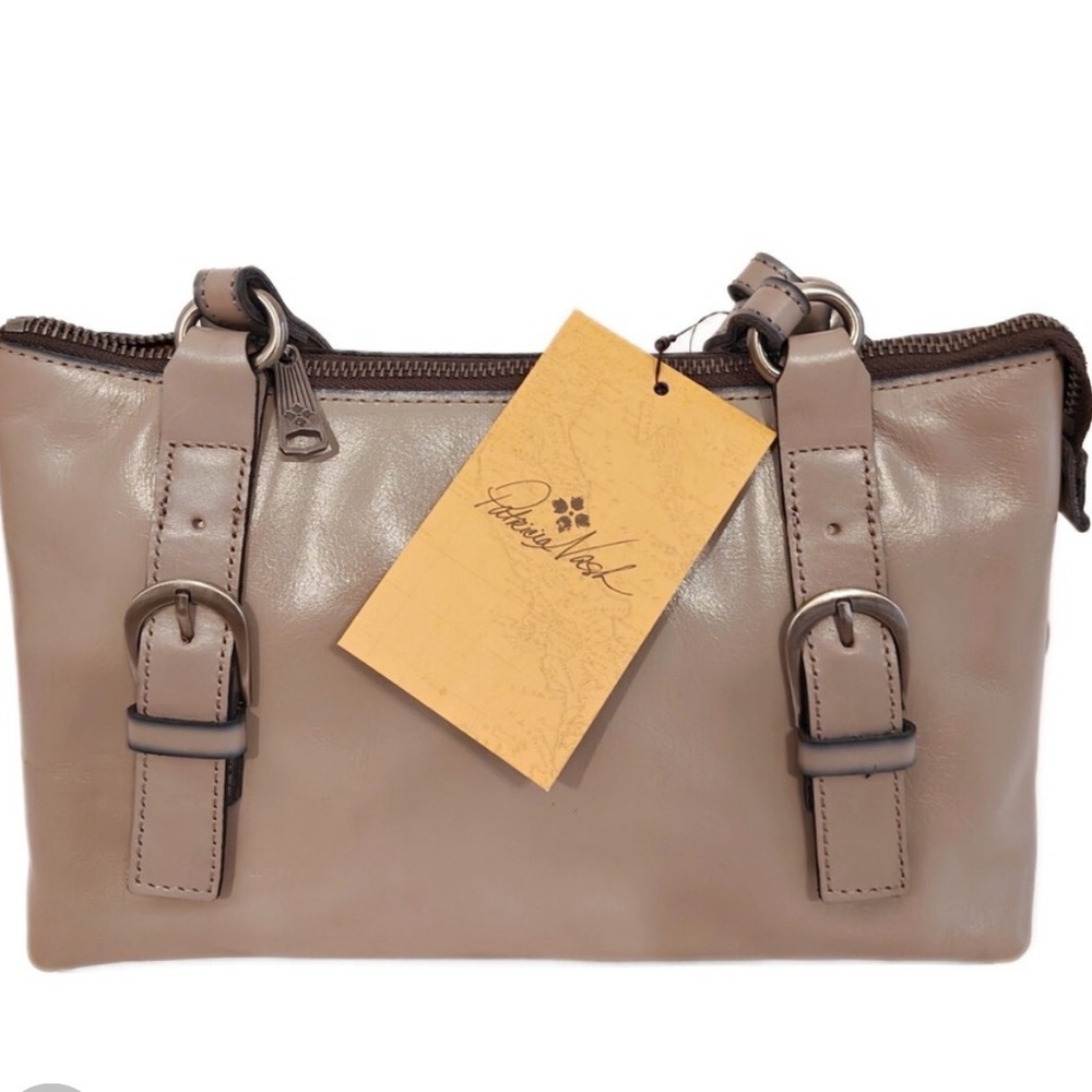 Patricia Nash Bordeaux Distressed Leather Shoulder Satchel  - Stone - NWT